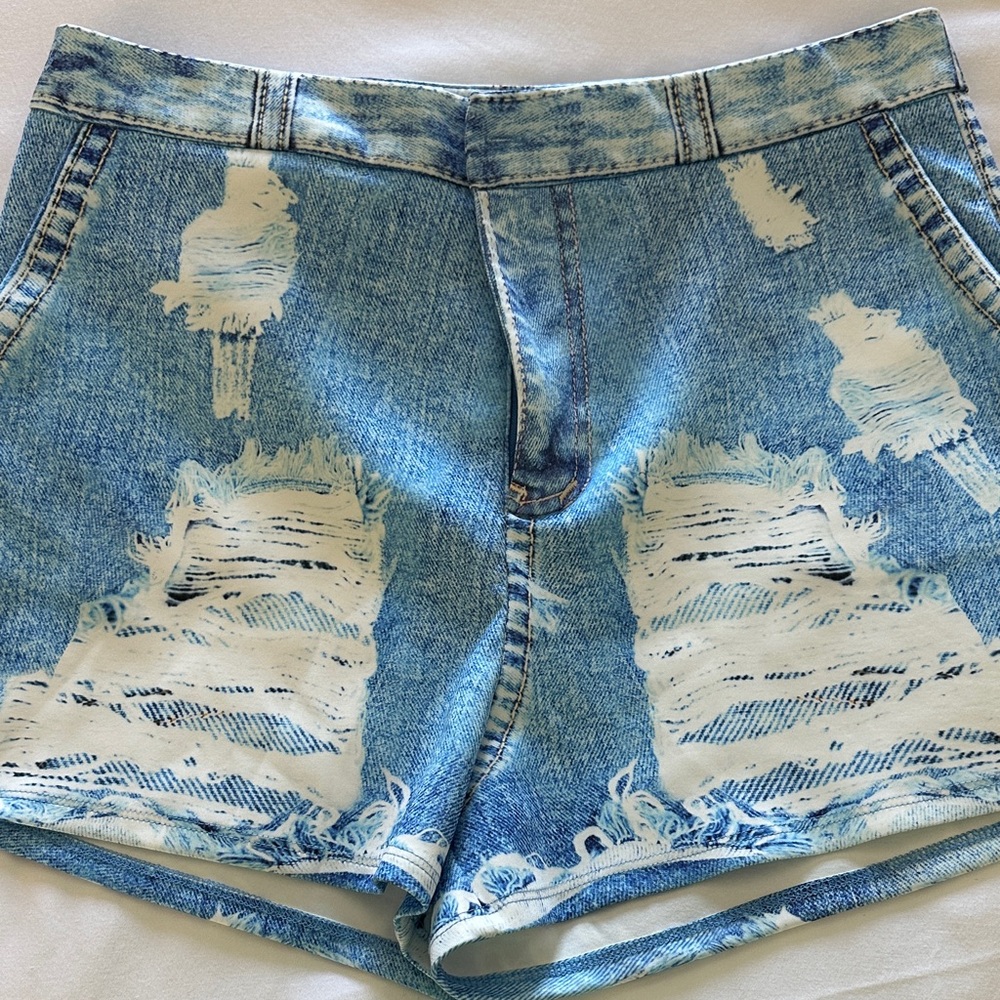 Akira Distressed Faux Denim Women Shorts